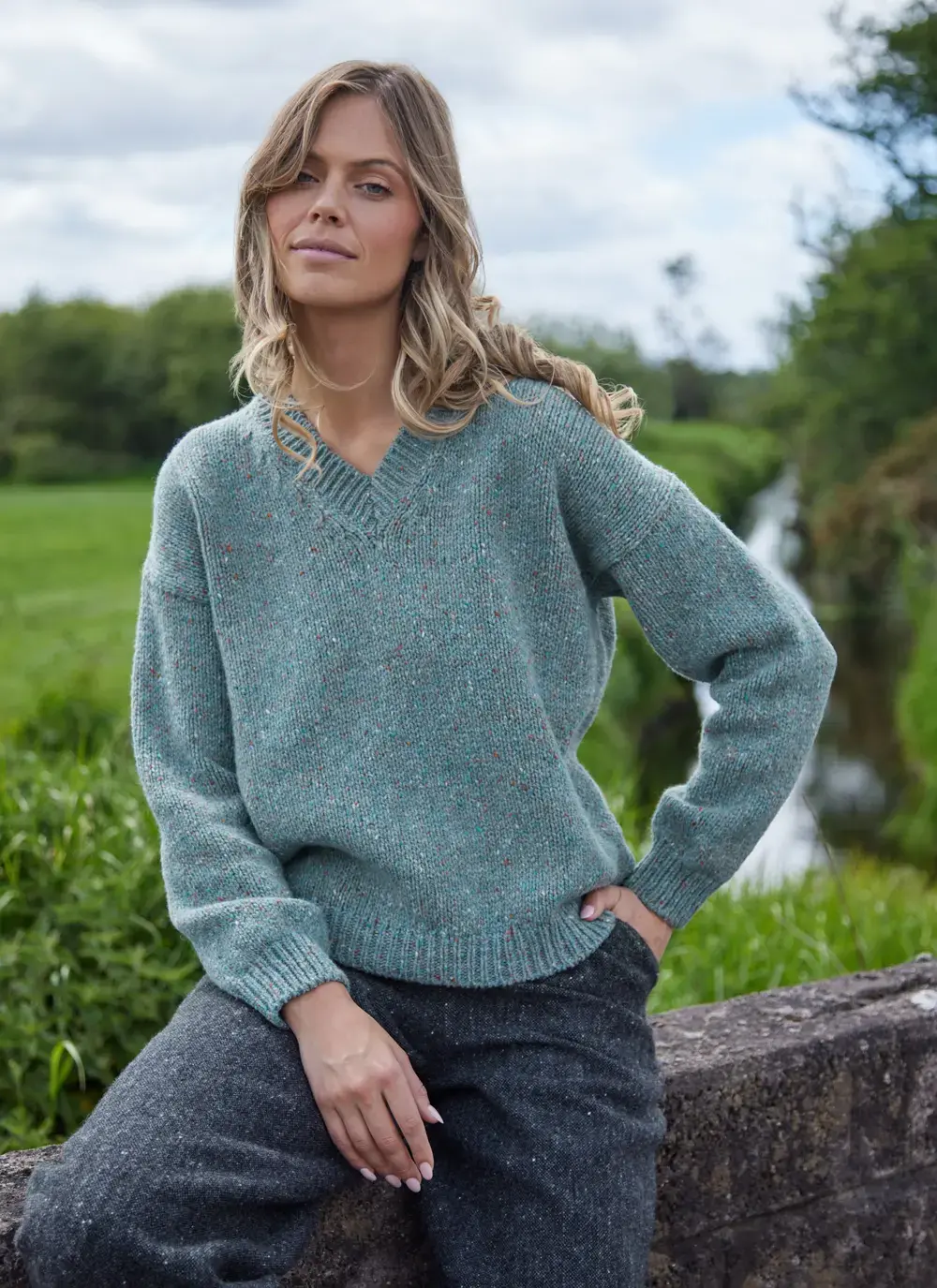 Fisherman Donegal Fleck V-Neck Sweater